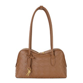 Woven Leather Shoulder Bag with Double Handle Knotted Detail